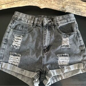 SHEIN Black Distressed Denim Shorts